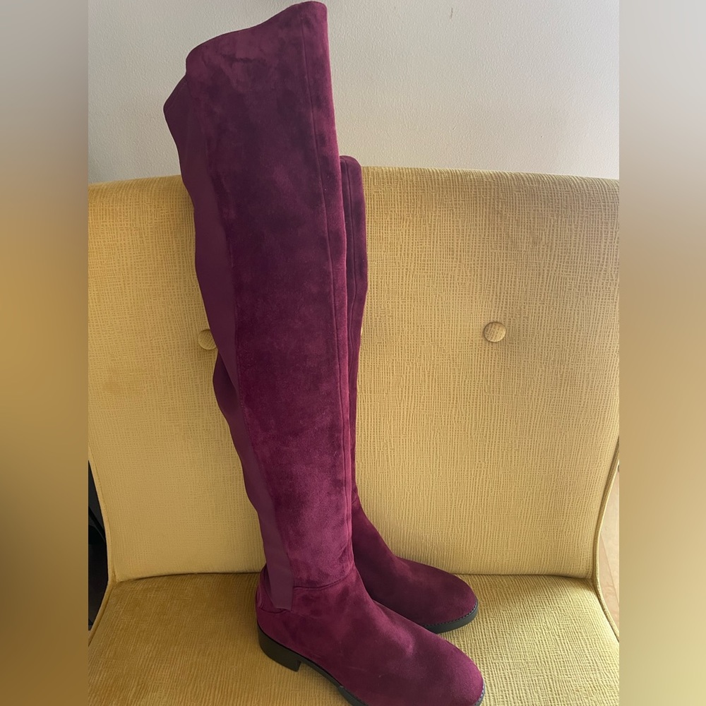 Tory Burch Shoes Tory Burch Suede Burgundy Over The Knee Boot